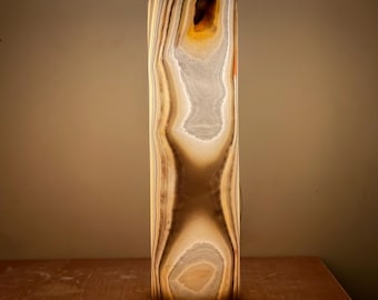 Cylinder Alabaster table lamp - unique color - one piece of stone