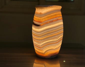 Luminária de alabastro exclusiva - luminária de mesa - luminária de pedra - luz de pedra - feita à mão - cores extraordinárias