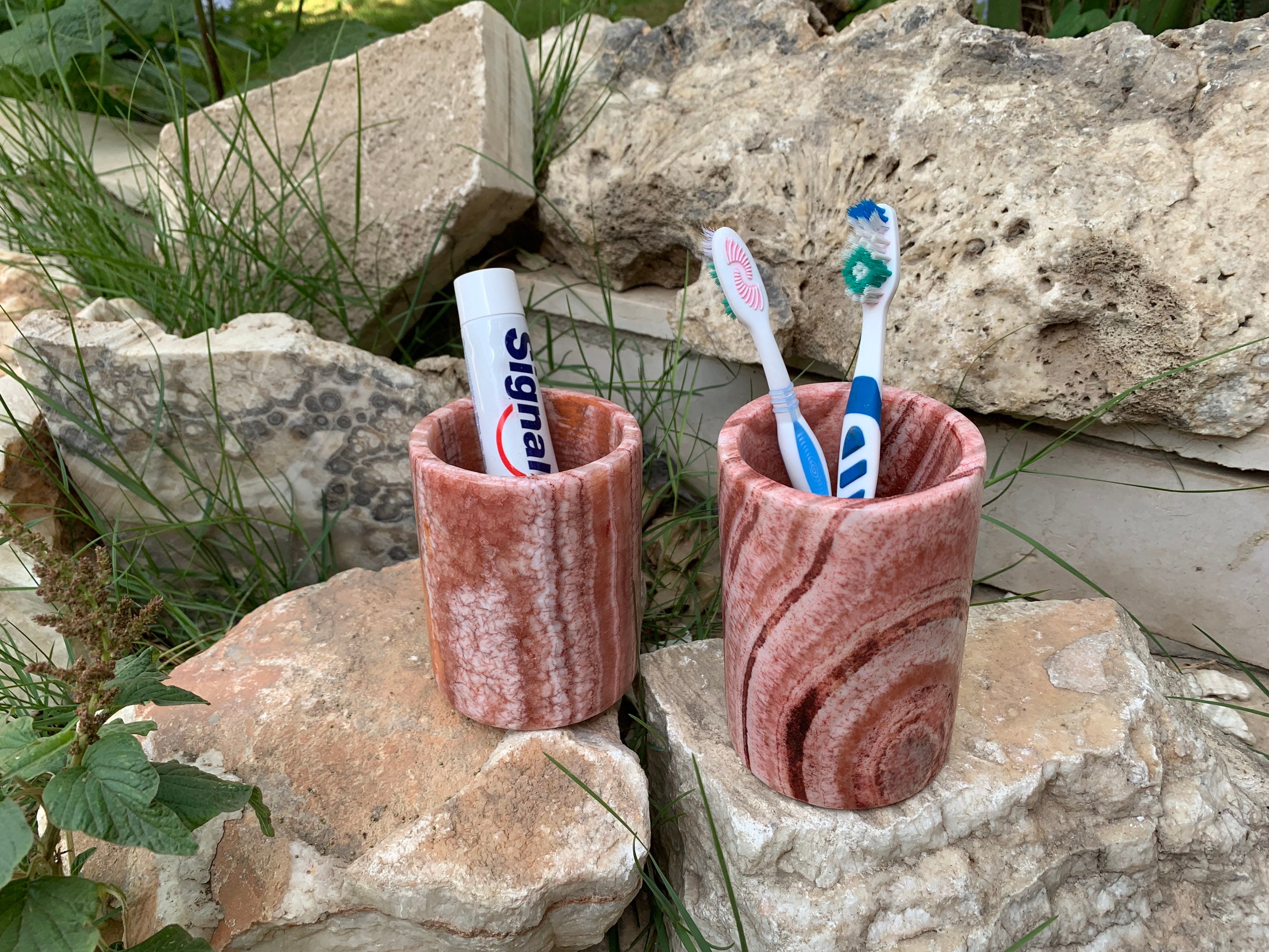 Pink Cylinder toothbrush holder Set of two pieces Etsy