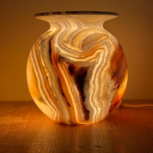 unique Alabaster table Lamp / handmade / 100 natural stone / table lamp - one solid stone- Egyptian Alabaster - translucent stone
