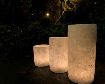 Egyptian Alabaster - white Alabaster - cylinder shape - 100 % by hand - natural stone - candle holder