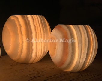 Candle Holder  - Votive Holder Round Alabaster - EGYPTIAN ALABSTER -   beautiful Gift - 100 % natural  stone  - Tea Light Holders