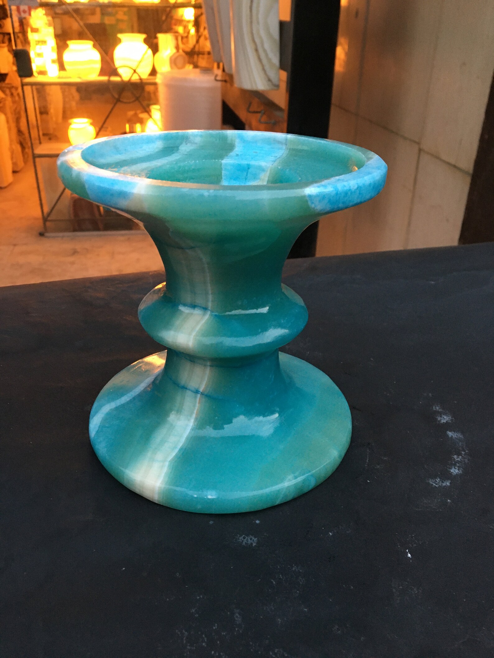 Blue Alabaster Candle Holder / 6 Inches Height / one piece of Etsy