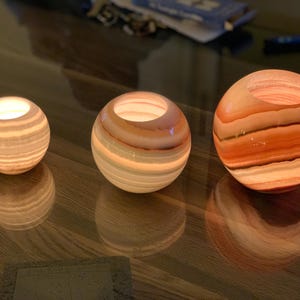 アラバスターキャンドルホルダー - キャンドルホルダーラウンドアラバスター、美しいギフト / 100%天然石 / ティーライトホルダー
