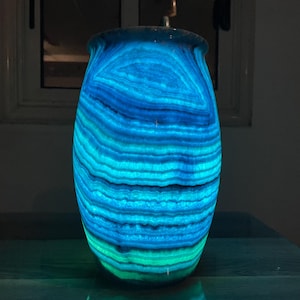 blue Alabaster lamp / Alabaster vase / table lamp / desk lamp / unique color / natural rock
