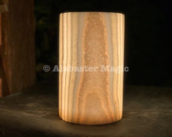 Alabaster table lamp / cylinder shape / unique stone / unique colors/ 100 % natural