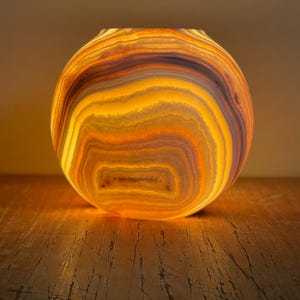 Alabaster Lamp - round shape - Egyptian Alabaster - solid piece of stone