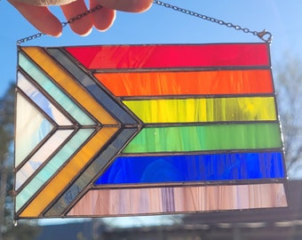 Progress Pride Stained Glass Flag