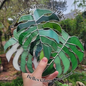 Variegated Monstera Leaf Stained Glass Suncatcher
