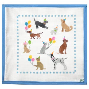 Puppy Party Needlepoint Canvas | Hand Painted Needlepoint Canvas