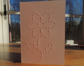 Send a greeting card with your own braille message, tactile card with elegant flower pattern depicted in raised dots,