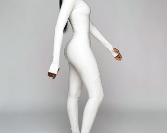 white spandex jumpsuit