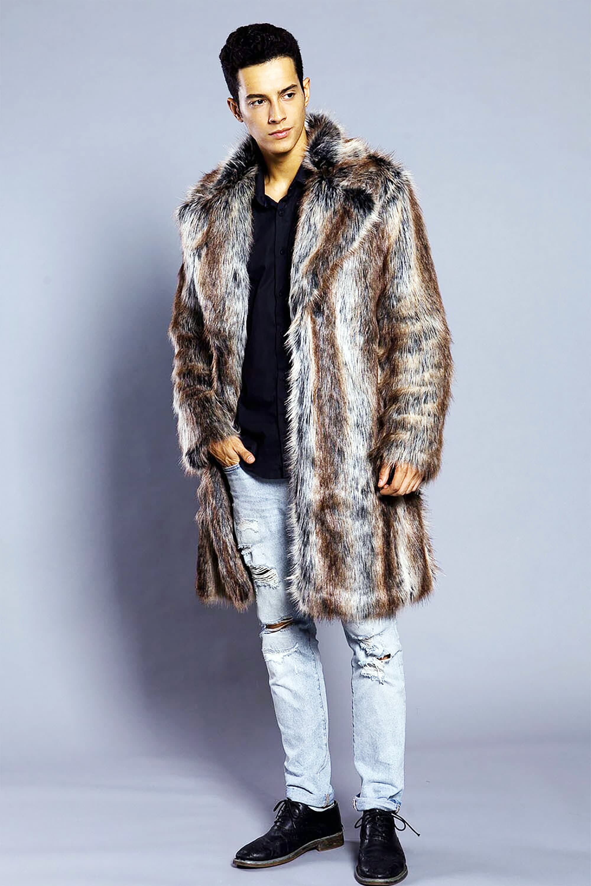 KBKYBUYZ Men's Winter Faux Fox-Fur' Coat Faux Fur Coat Men Turn