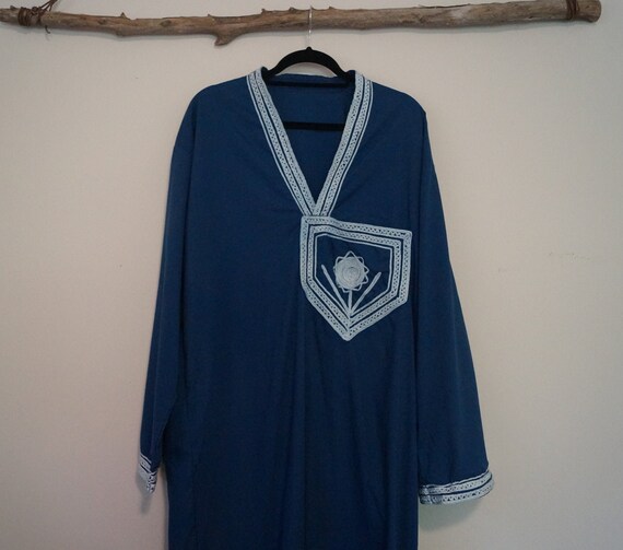 Vintage Embroidered Blue Moroccan Kaftan Size XL - image 1