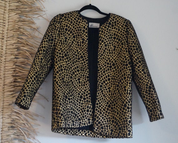 Vintage Gold Lamé and Black Velvet Blazer Jacket … - image 2