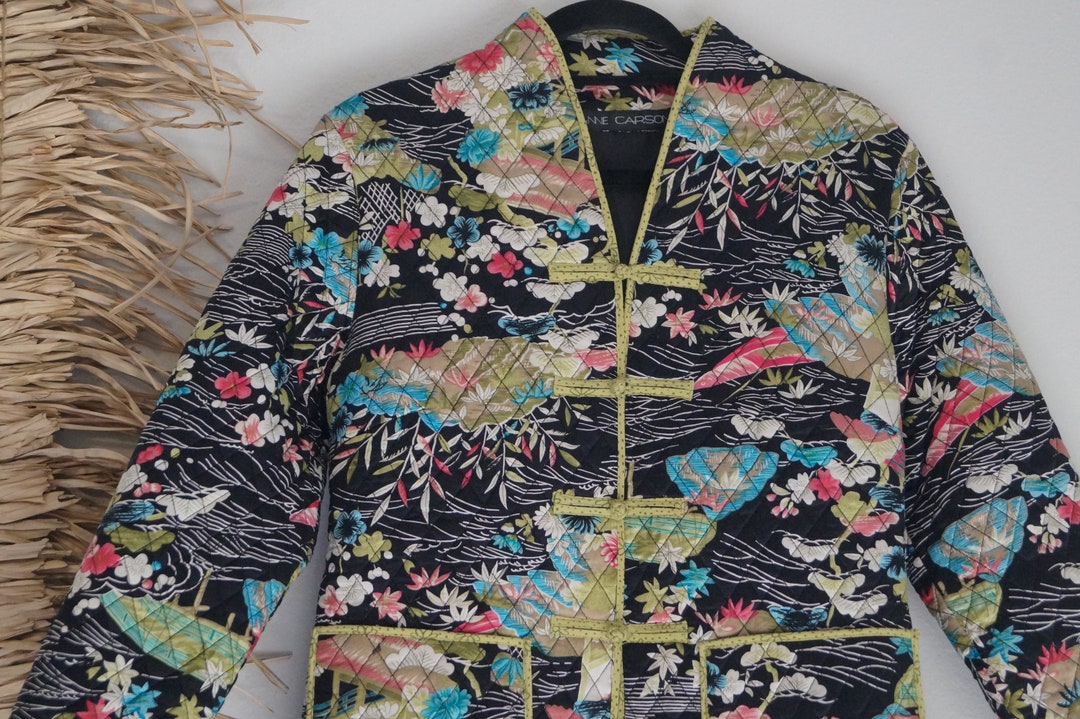 Japanese Print Silk Quilted Jacket Size Small Etsy