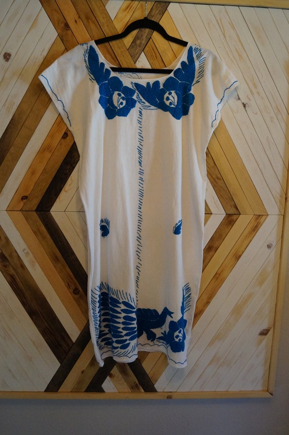 Vintage Mexican Embroidered Bird Dress, Mexican Em