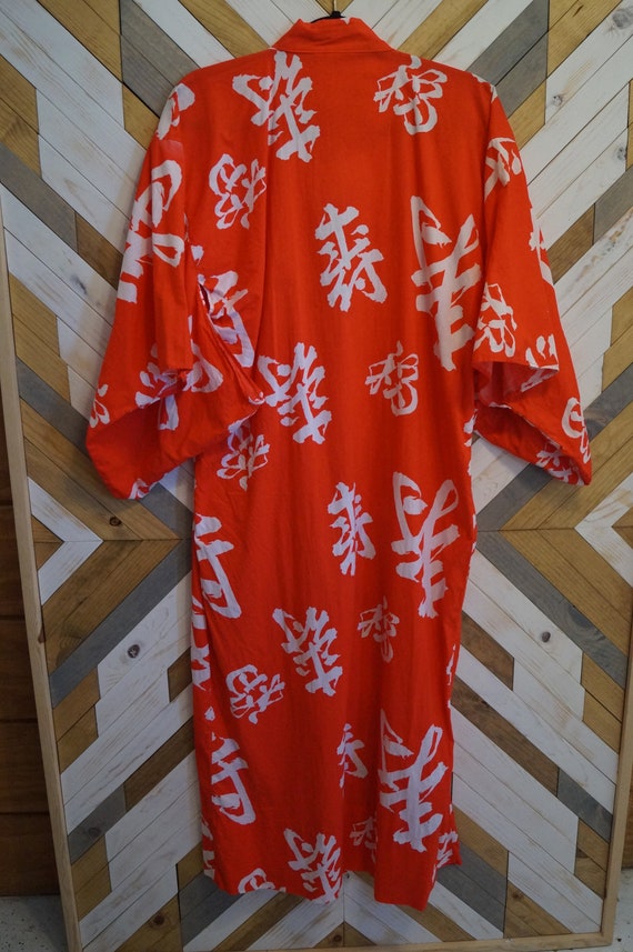 Bright Red Japanese Kimono Robe, Japanese Charact… - image 6