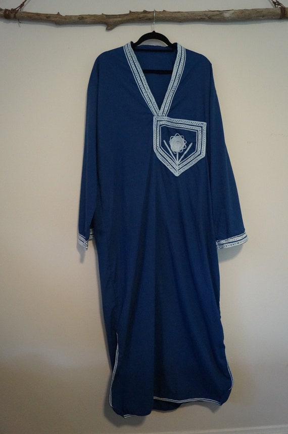 Vintage Embroidered Blue Moroccan Kaftan Size XL - image 2