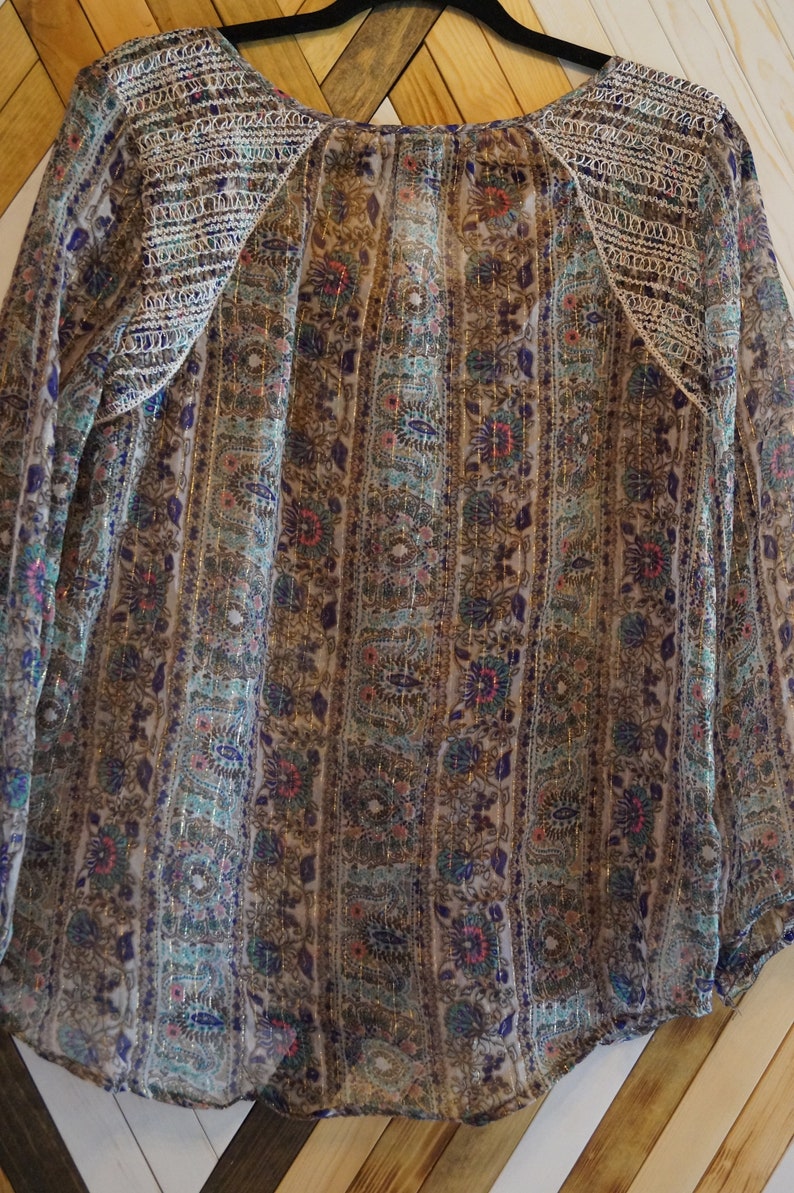 See Through Airy Indian Peasant Blouse Metallic Thread Hippie Etsy Canada