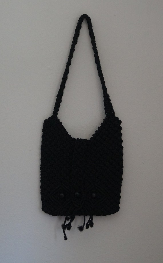 1970s Handmade Beaded Macrame Purse - image 2