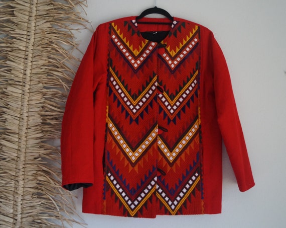 Vintage Embroidered Guatemalan Jacket / Coat Size… - image 1