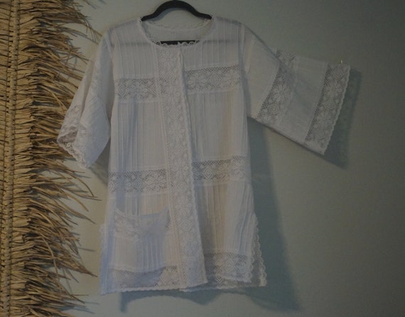 1960s Lacey Angel Wing White Hippie Blouse Size S… - image 2