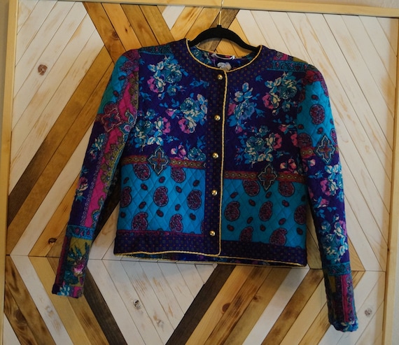 1980s Colorful Quilted Jacket, Bright Floral Quilt