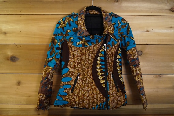 Dutch Wax Print Motorcycle Jacket XS, African Bir… - image 3