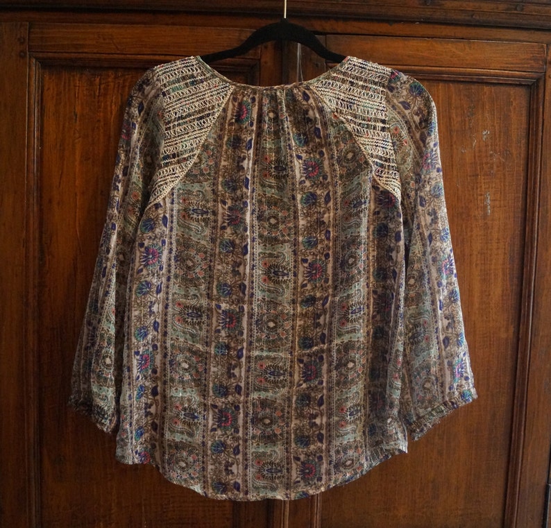See Through Airy Indian Peasant Blouse Metallic Thread Hippie Etsy
