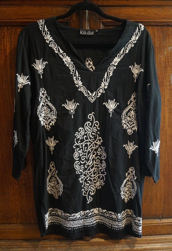 Black and White Indian Embroidered Tunic Size Med… - image 3