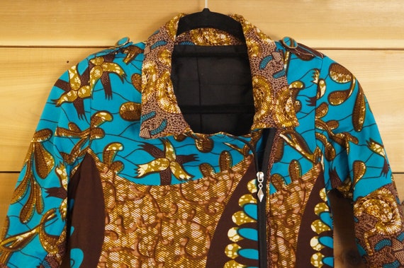 Dutch Wax Print Motorcycle Jacket XS, African Bir… - image 2