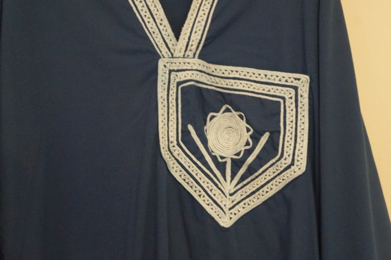 Vintage Embroidered Blue Moroccan Kaftan Size XL - image 3