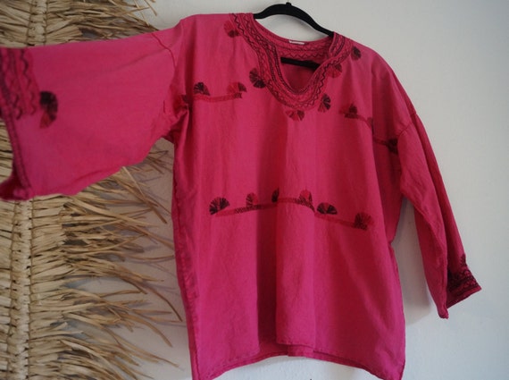 Heavily Embroidered Colorful Mexican Peasant Blou… - image 1