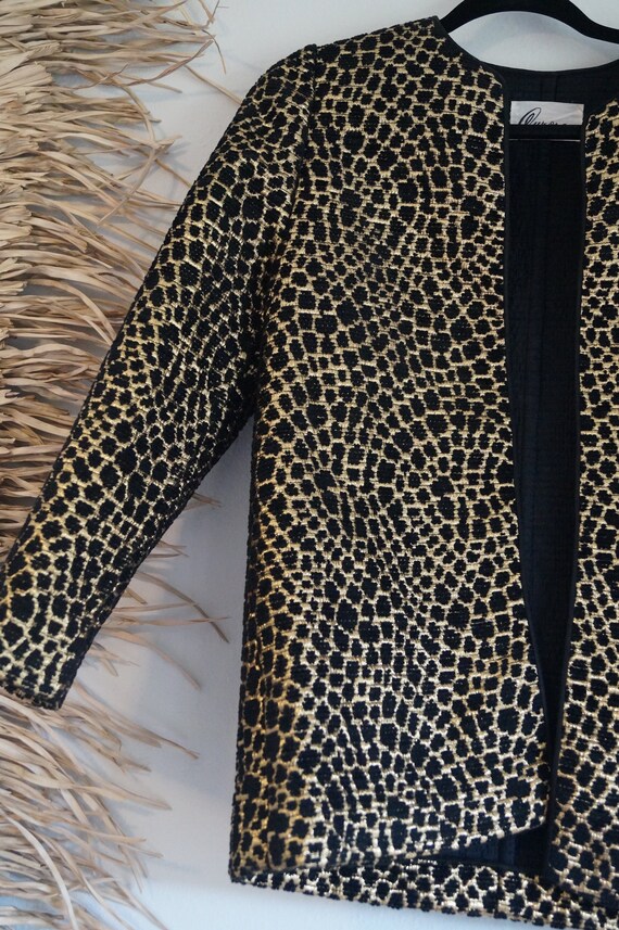 Vintage Gold Lamé and Black Velvet Blazer Jacket … - image 3