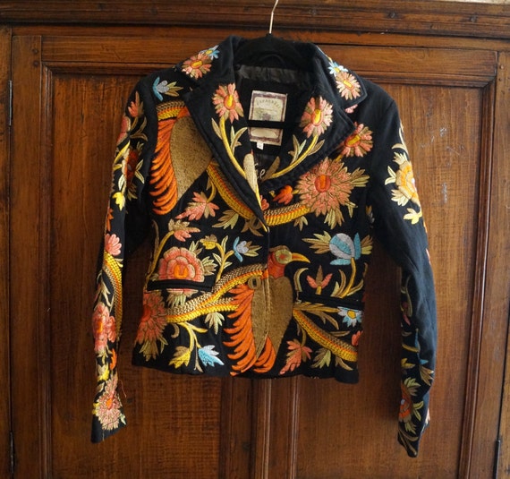Heavily Embroidered Vintage Bird Jacket Size Small