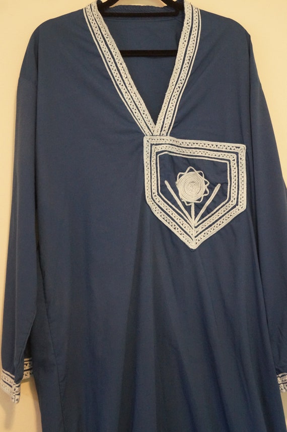 Vintage Embroidered Blue Moroccan Kaftan Size XL - image 4