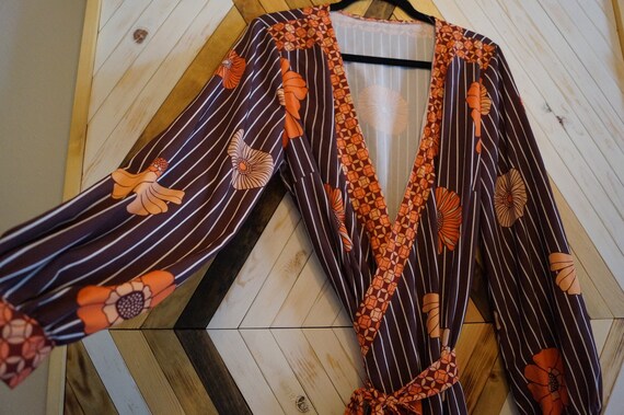 1970s Floral Wrap Dress, Vintage Hippie Wrap Dress