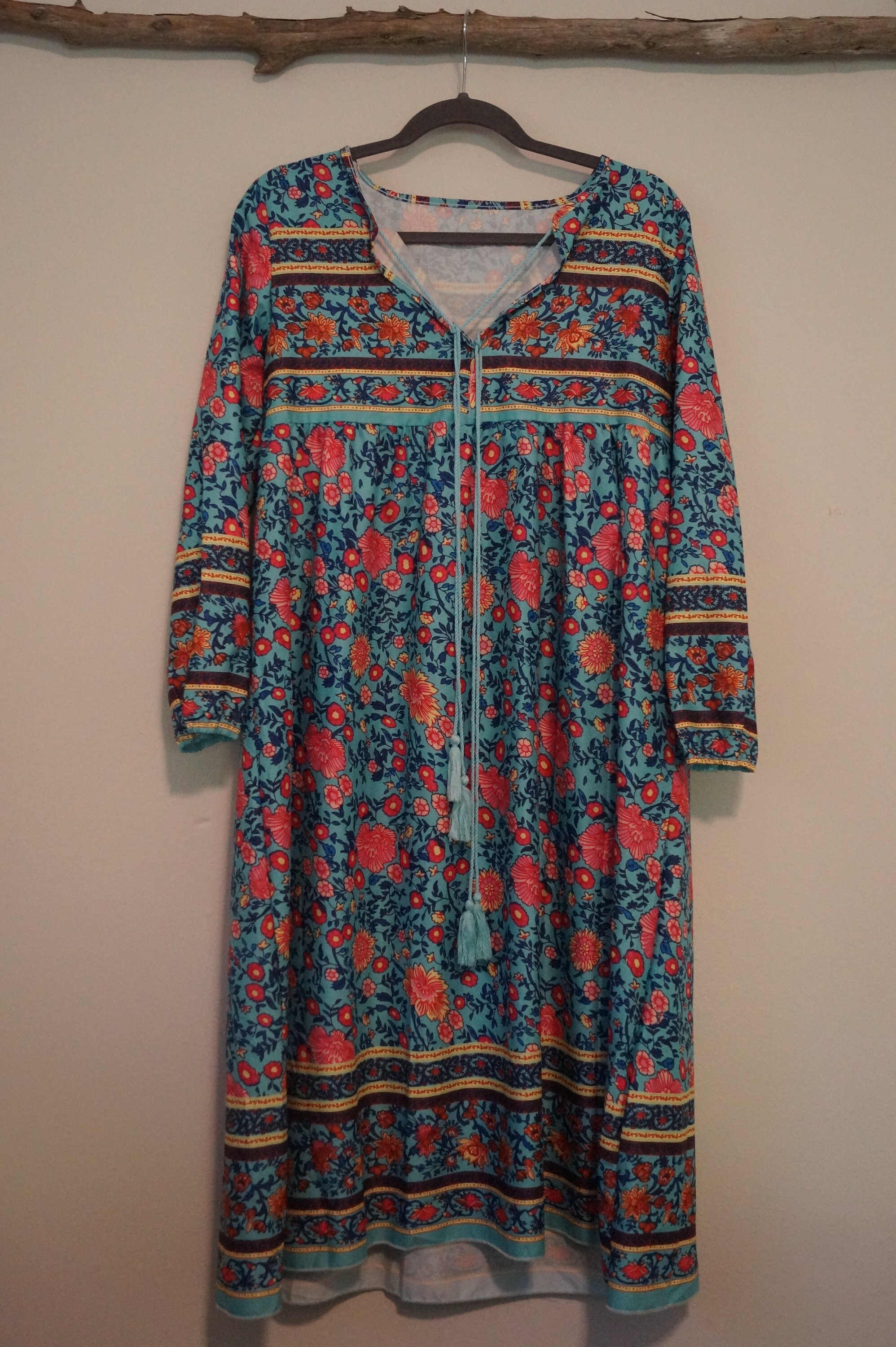 Colorful Indian Print Dress Size Large Tassel Indian Hippie Etsy UK