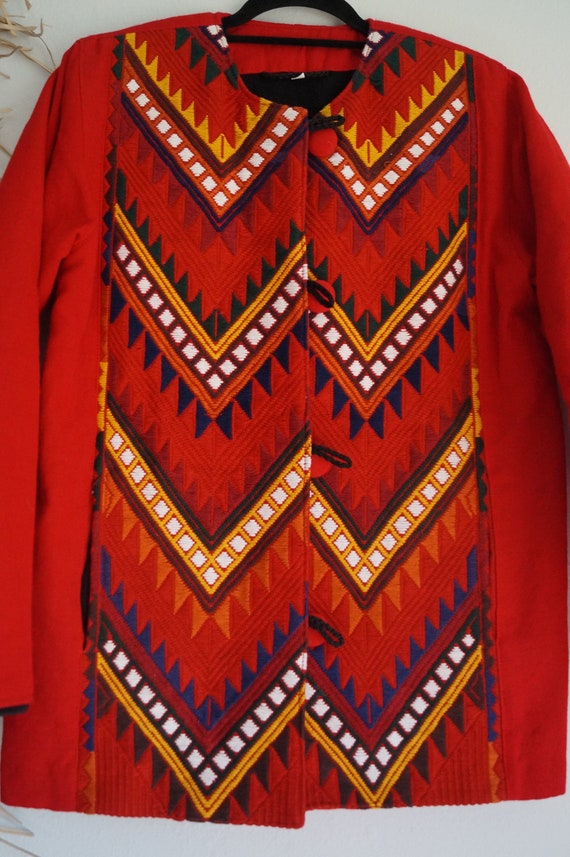 Vintage Embroidered Guatemalan Jacket / Coat Size… - image 3