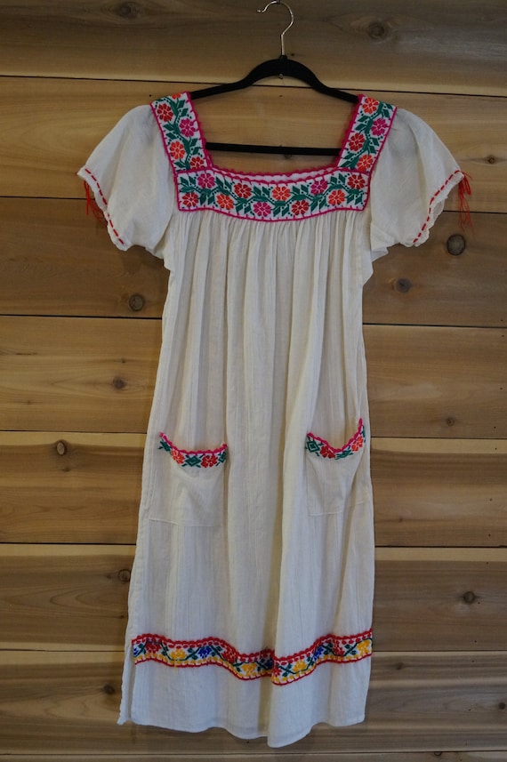 Vintage 1960s Mexican Gauze Dress Small XS, 1960s