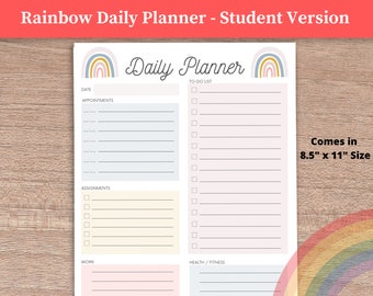 Daily Planner for Students, Rainbow Daily Planner, Printable, Instant Download, PDF
