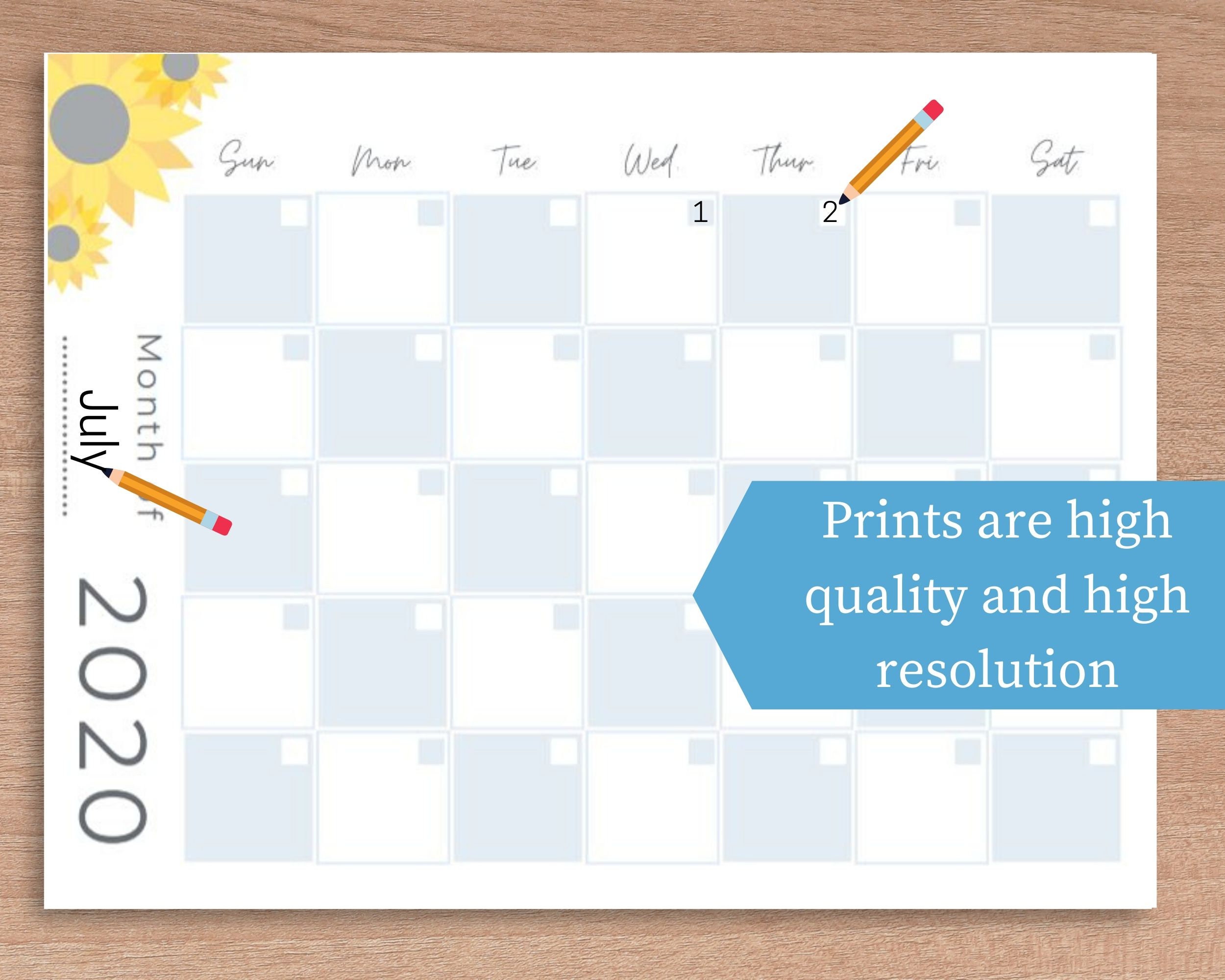 2020 Calendar Template Sunflower Calendar Fill-in-your-own - Etsy