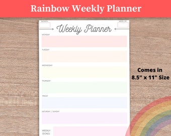 Weekly Planner - Rainbow Themed, Weekly To-Do List, Weekly Goals, Daily Planner