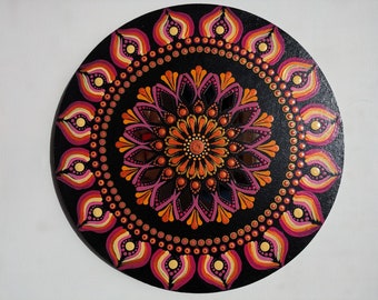 Dot Art Mandala auf runder Leinwand, Durchmesser 30 cm