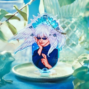 Biblically Accurate Gojo Keychain | Gojo Satoru Standee | Holographic Anime Standee Keychain | Angel Keychain