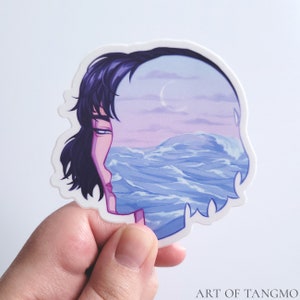 Tidal Wave Ozean Vinyl Aufkleber | Beruhigende ästhetische Aufkleber | Coole Aufkleber | Halbmond Hexe Sticker