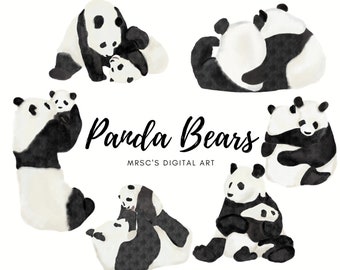 Watercolor Panda Bears clipart, Baby panda with Father/mother Panda. Father&#39;s Day, Mother&#39;s day Gift for invitation and cards.