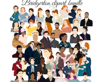 48 Bridgerton Clipart bundle updated, Bridgerton Clipart,  romantic Clipart set.