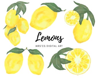 Watercolor Limons Clipart, Summer Limon Clipart.